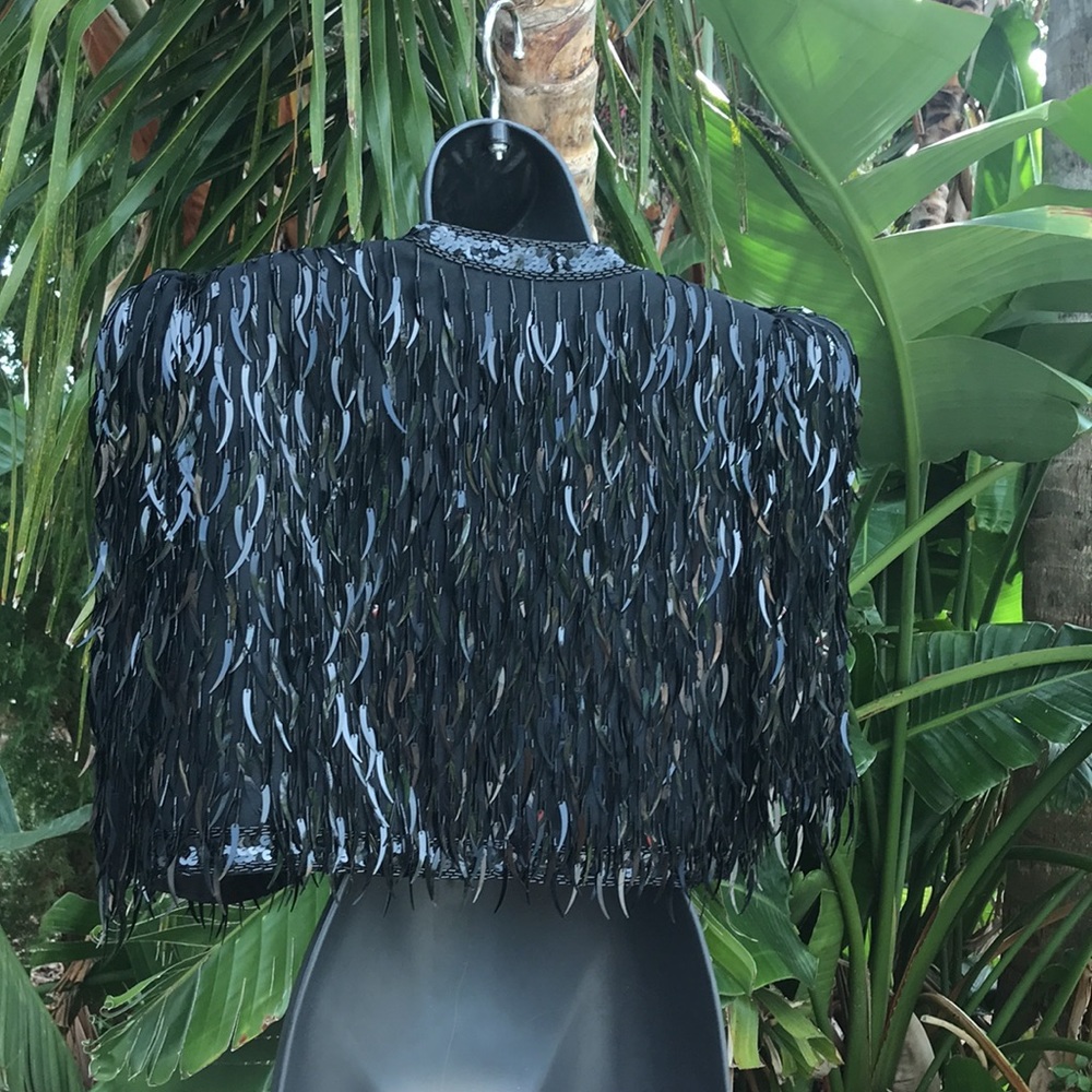 Vintage Augustat , sequin sheer  silk bolero with power shoulders - Picture 7 of 10